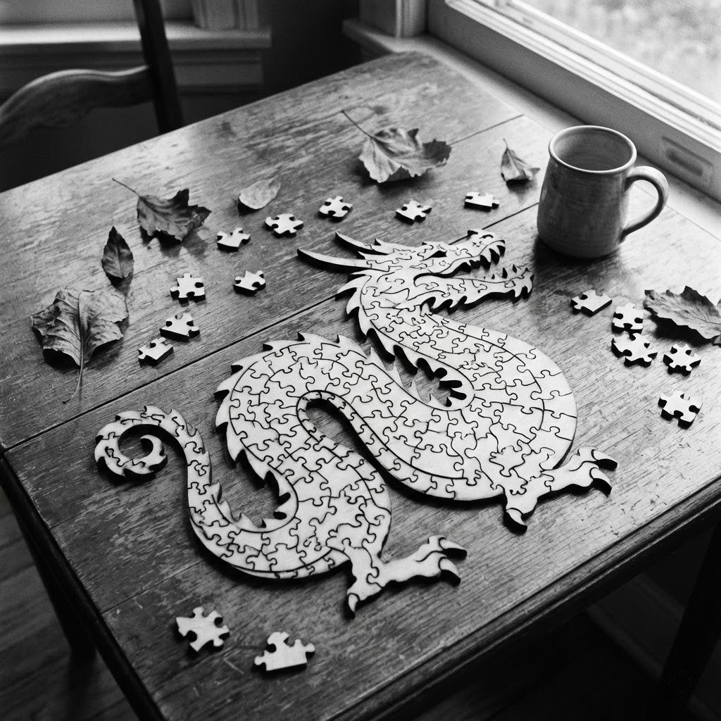 Laser cut dragon puzzle